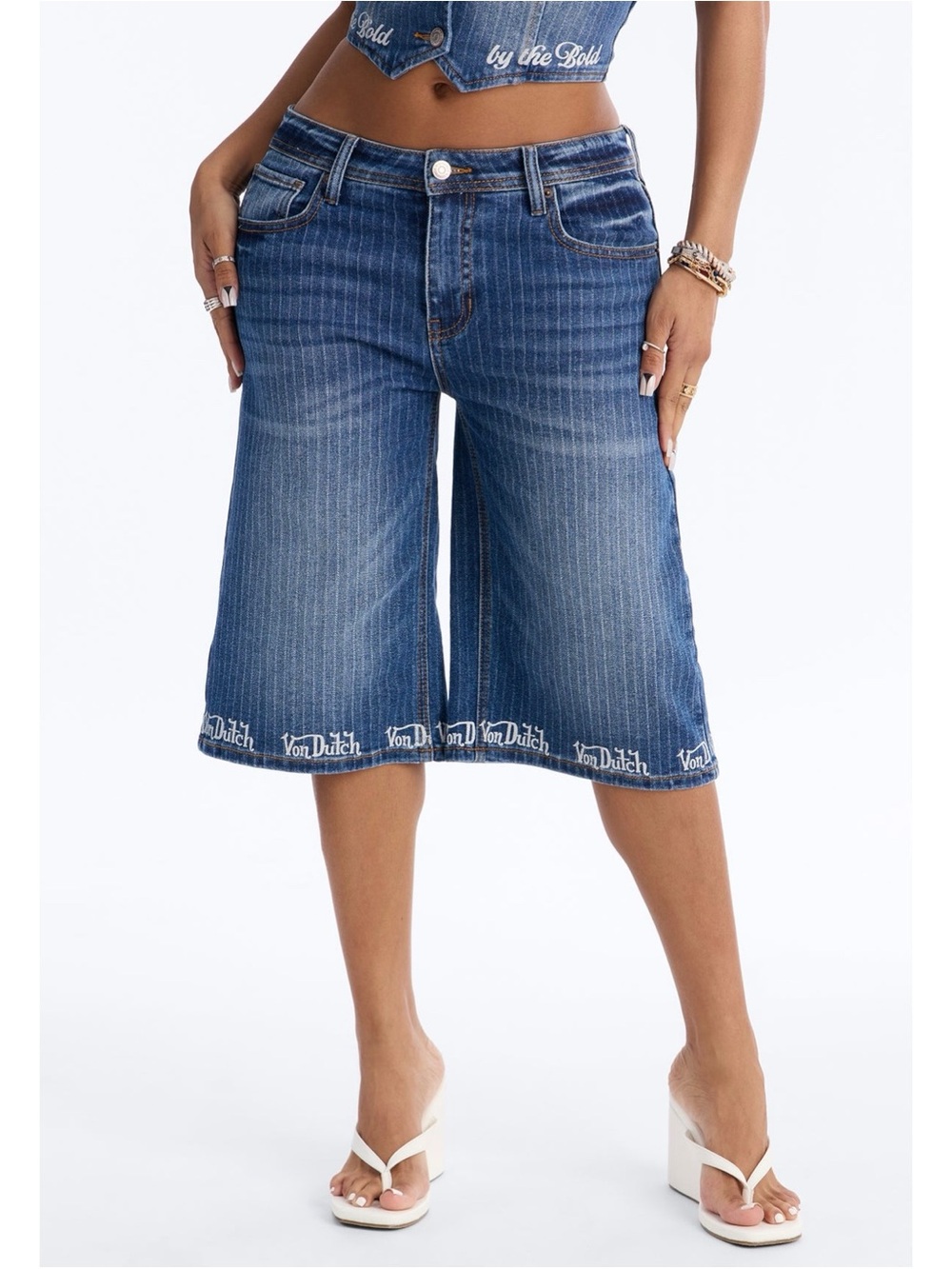 Von Dutch Striped Denim Jorts NWT